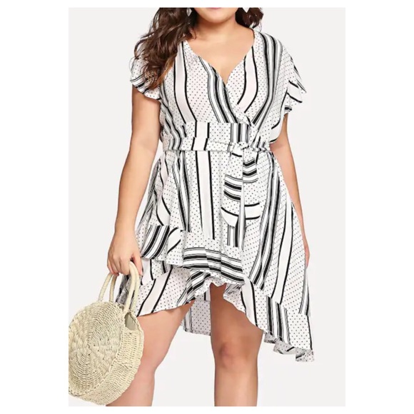 ➕Mixed Print Asymmetrical Hem Dress - Picture 4 of 5